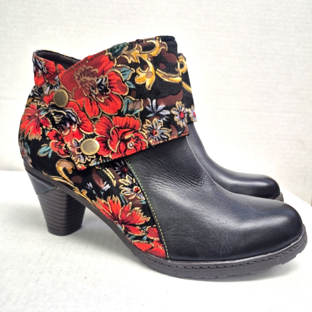 Soffia | Miena Floral Jacquard Womens 39/8.5M  Leather Ankle Boots NEW